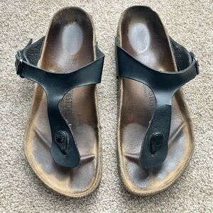 Birkenstock Black Leather Buckled Women's U.S. 8.5 EU‎ 39 Sandal Flats